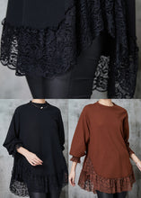 Load image into Gallery viewer, Caramel Patchwork Lace Cotton Loose Sweatshirt Oversized Spring