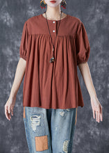 Load image into Gallery viewer, Caramel Patchwork Linen Top Oversized Wrinkled Summer