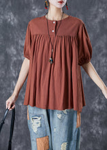 Load image into Gallery viewer, Caramel Patchwork Linen Top Oversized Wrinkled Summer