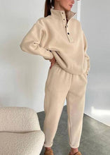 Load image into Gallery viewer, Casual Apricot Stand Collar Button Tops And Pants Two Pieces Set Fall