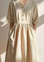 Load image into Gallery viewer, Casual Beige V Neck Pockets Wrinkled Linen Dresses Summer