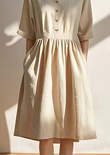 Load image into Gallery viewer, Casual Beige V Neck Pockets Wrinkled Linen Dresses Summer