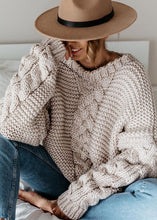 Load image into Gallery viewer, Casual Beige V Neck Thick Cable Knit Sweaters Fall