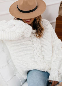 Casual Beige V Neck Thick Cable Knit Sweaters Fall