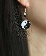 Load image into Gallery viewer, Casual Black And White Sterling Silver Jade Tai Chi Circular Drop Earrings