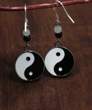 Load image into Gallery viewer, Casual Black And White Sterling Silver Jade Tai Chi Circular Drop Earrings