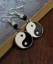 Load image into Gallery viewer, Casual Black And White Sterling Silver Jade Tai Chi Circular Drop Earrings