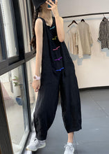 Load image into Gallery viewer, Casual Black Chinese Button Pockets Patchwork Linen Jumpsuits Summer