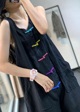 Load image into Gallery viewer, Casual Black Chinese Button Pockets Patchwork Linen Jumpsuits Summer