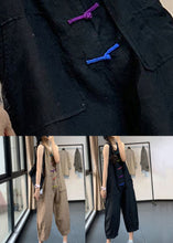 Load image into Gallery viewer, Casual Black Chinese Button Pockets Patchwork Linen Jumpsuits Summer