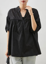 Load image into Gallery viewer, Casual Black Embroidered Patchwork Cotton Blouse Tops Summer