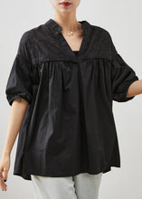 Load image into Gallery viewer, Casual Black Embroidered Patchwork Cotton Blouse Tops Summer