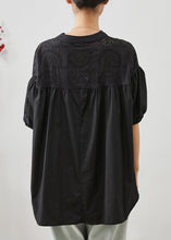 Load image into Gallery viewer, Casual Black Embroidered Patchwork Cotton Blouse Tops Summer