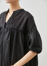 Load image into Gallery viewer, Casual Black Embroidered Patchwork Cotton Blouse Tops Summer