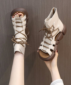 Casual Black Hollow Out Peep Toe Lace Up Platform Sandals