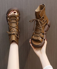 Load image into Gallery viewer, Casual Black Hollow Out Peep Toe Lace Up Platform Sandals