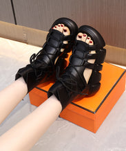 Load image into Gallery viewer, Casual Black Hollow Out Peep Toe Lace Up Platform Sandals