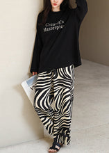 Load image into Gallery viewer, Casual Black O-Neck Graphic T Shirts And Straight Pants Two Pieces Set Long Sleeve