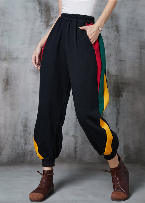 Casual Black Oversized Patchwork Warm Fleece Harem Pants Spring