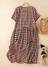 Load image into Gallery viewer, Casual Black Plaid O-Neck Patchwork Cotton Mid Dress Summer