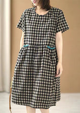 Load image into Gallery viewer, Casual Black Plaid O-Neck Patchwork Cotton Mid Dress Summer