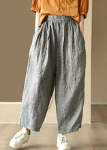 Load image into Gallery viewer, Casual Black Striped Pockets Elastic Waist Linen Harem Pants Summer