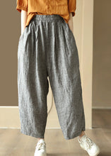 Load image into Gallery viewer, Casual Black Striped Pockets Elastic Waist Linen Harem Pants Summer