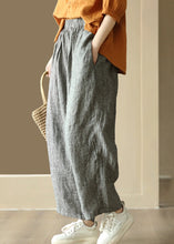 Load image into Gallery viewer, Casual Black Striped Pockets Elastic Waist Linen Harem Pants Summer