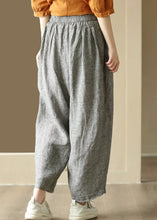 Load image into Gallery viewer, Casual Black Striped Pockets Elastic Waist Linen Harem Pants Summer