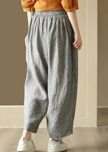 Casual Black Striped Pockets Elastic Waist Linen Harem Pants Summer