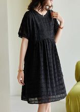 Load image into Gallery viewer, Casual Black Tasseled Plaid Chiffon Dress Summer