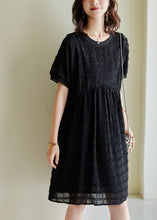 Load image into Gallery viewer, Casual Black Tasseled Plaid Chiffon Dress Summer