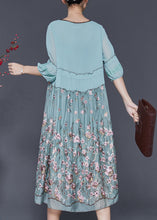 Load image into Gallery viewer, Casual Blue Embroidered Ruffled Silk Dress Half Sleeve