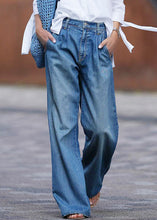 Load image into Gallery viewer, Casual Blue Pockets Denim Wide Leg Pants Spring