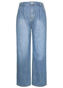 Casual Blue Pockets Denim Wide Leg Pants Spring