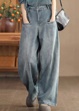 Load image into Gallery viewer, Casual Blue Pockets High Waist Denim Wide Leg Pants Spring