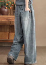 Load image into Gallery viewer, Casual Blue Pockets High Waist Denim Wide Leg Pants Spring