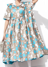 Load image into Gallery viewer, Casual Blue Print Wrinkled Plus Size Cotton Dresses Summer