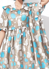 Load image into Gallery viewer, Casual Blue Print Wrinkled Plus Size Cotton Dresses Summer