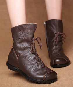 Casual Brown Splicing Lace Up Boots