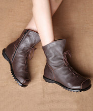 Load image into Gallery viewer, Casual Brown Splicing Lace Up Boots