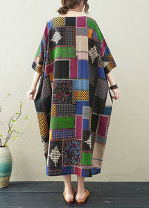 Casual Colorblock O-Neck Print Maxi Dress Summer