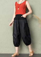 Load image into Gallery viewer, Casual Cozy Black Pockets Patchwork Cotton Lantern Pants Summer