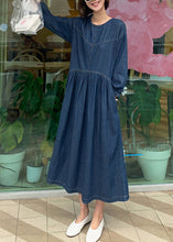 Load image into Gallery viewer, Casual Denim Blue O-Neck Wrinkled Patchwork Long Dress Spring