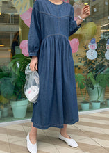 Load image into Gallery viewer, Casual Denim Blue O-Neck Wrinkled Patchwork Long Dress Spring