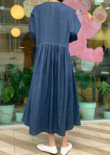 Load image into Gallery viewer, Casual Denim Blue O-Neck Wrinkled Patchwork Long Dress Spring