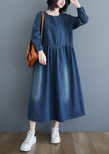 Load image into Gallery viewer, Casual Denim Blue Patchwork Long Dress Long Sleeve