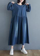 Load image into Gallery viewer, Casual Denim Blue Patchwork Long Dress Long Sleeve