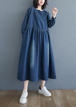 Load image into Gallery viewer, Casual Denim Blue Patchwork Long Dress Long Sleeve