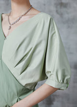 Load image into Gallery viewer, Casual Green Asymmetrical Patchwork Cotton Shirt Top Summer